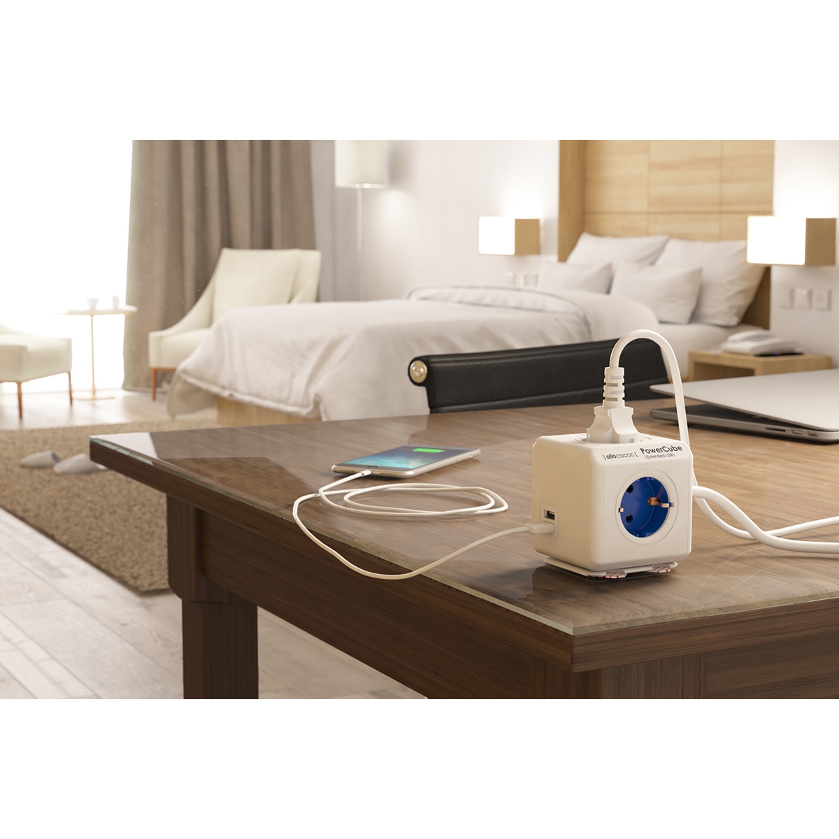 Regleta eléctrica cubo 4 tomas schuko + 2 tomas USB Blanco-6