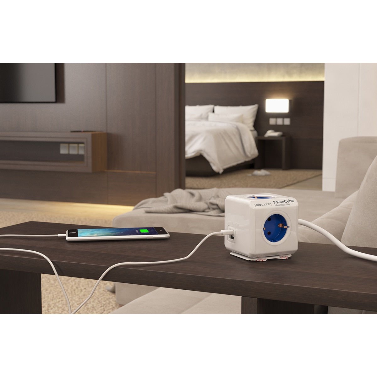 Regleta eléctrica cubo 4 tomas schuko + 2 tomas USB Blanco-7