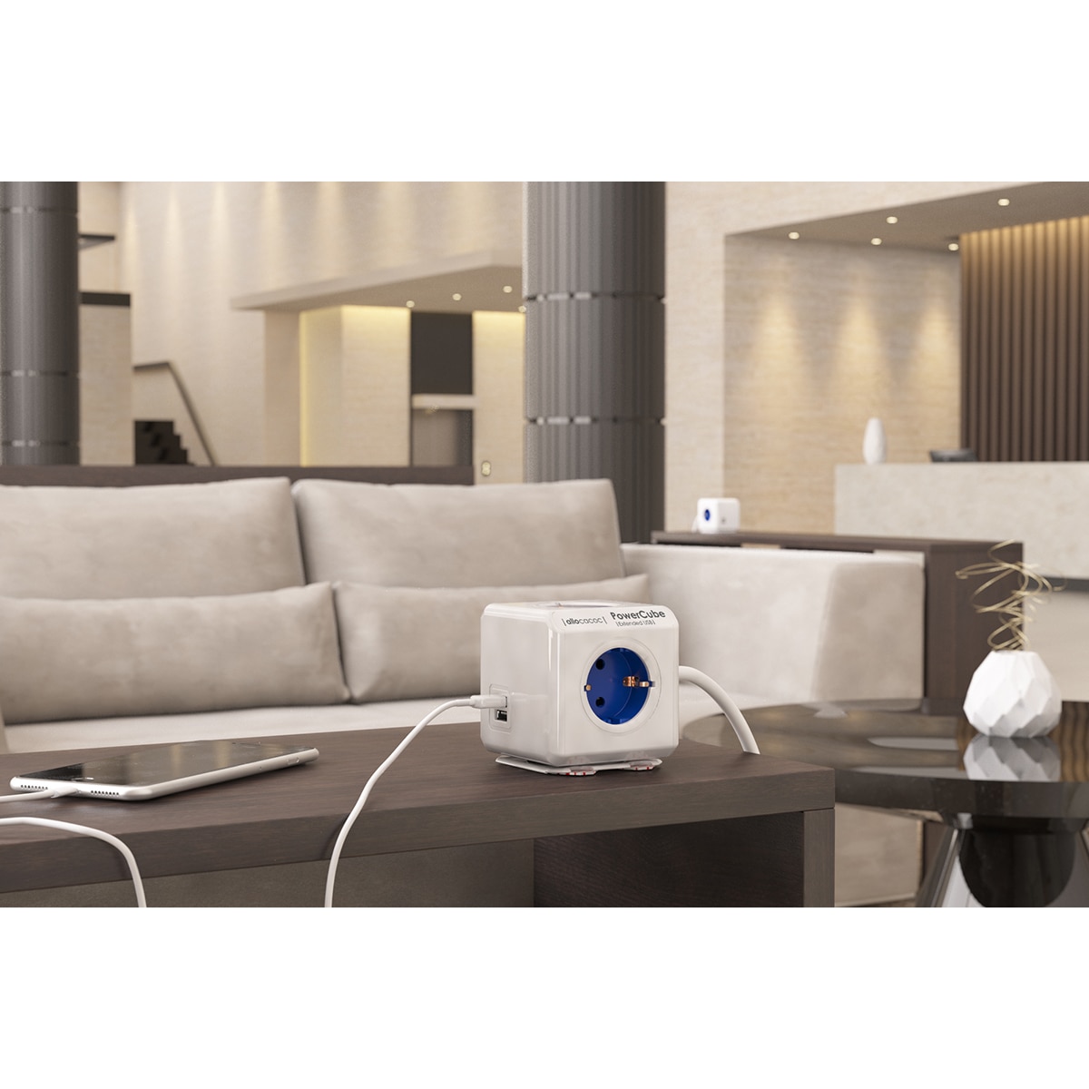 Regleta eléctrica cubo 4 tomas schuko + 2 tomas USB Blanco-9