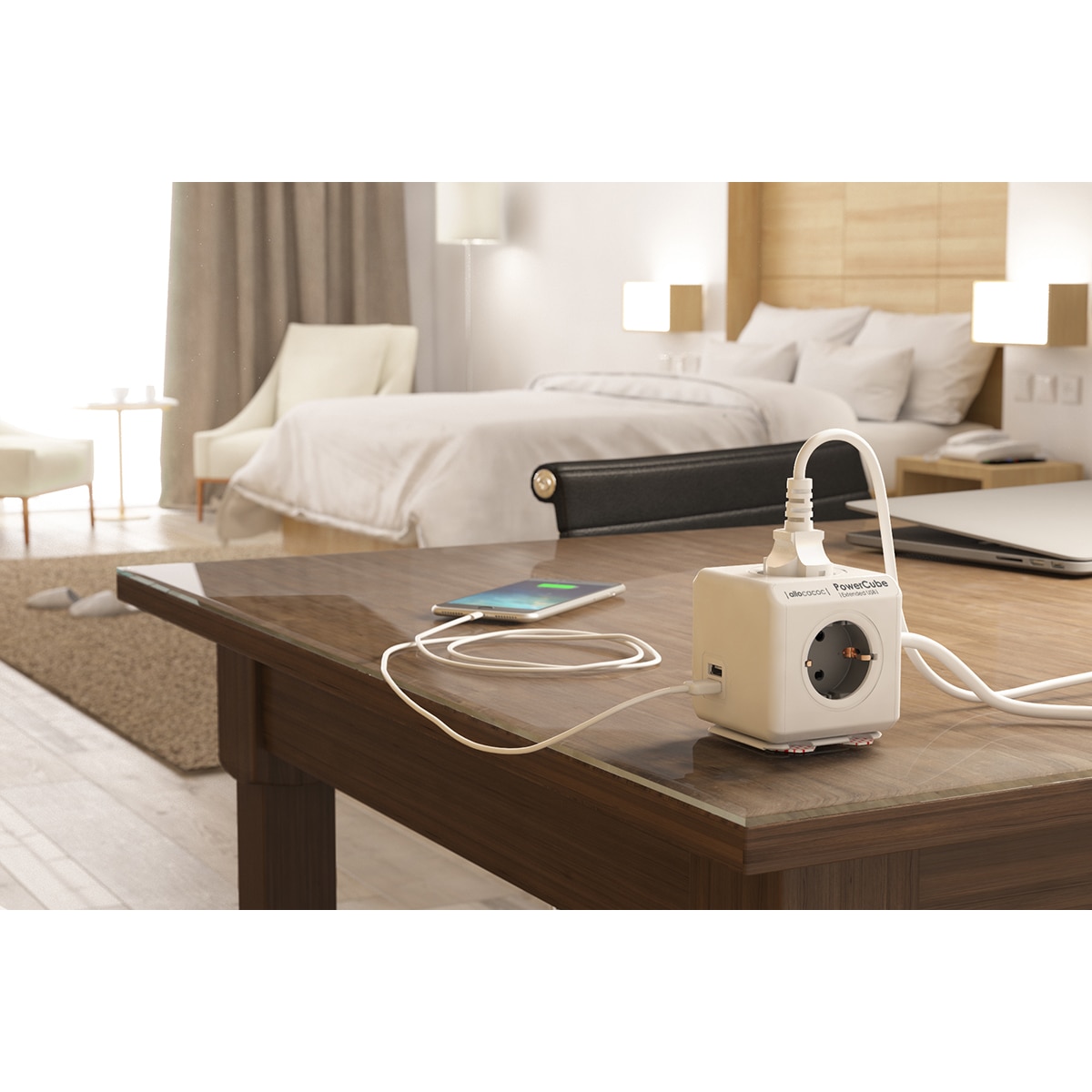 Regleta eléctrica 4 tomas schuko + 2 tomas USB con soporte y cable 1,5 m Gris-4