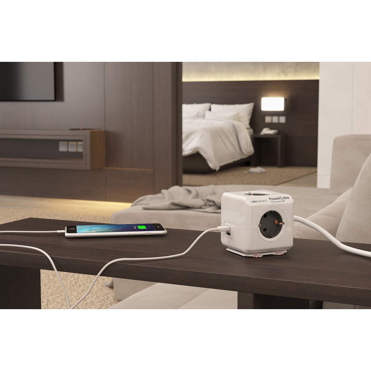 Regleta eléctrica 4 tomas schuko + 2 tomas USB con soporte y cable 1,5 m Gris-5