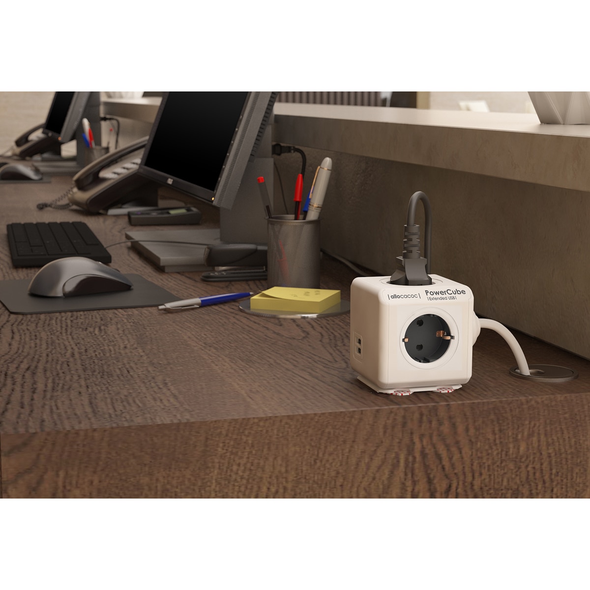 Regleta eléctrica 4 tomas schuko + 2 tomas USB con soporte y cable 1,5 m Gris-6
