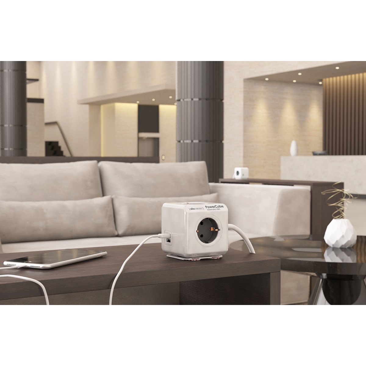 Regleta eléctrica 4 tomas schuko + 2 tomas USB con soporte y cable 1,5 m Gris-7