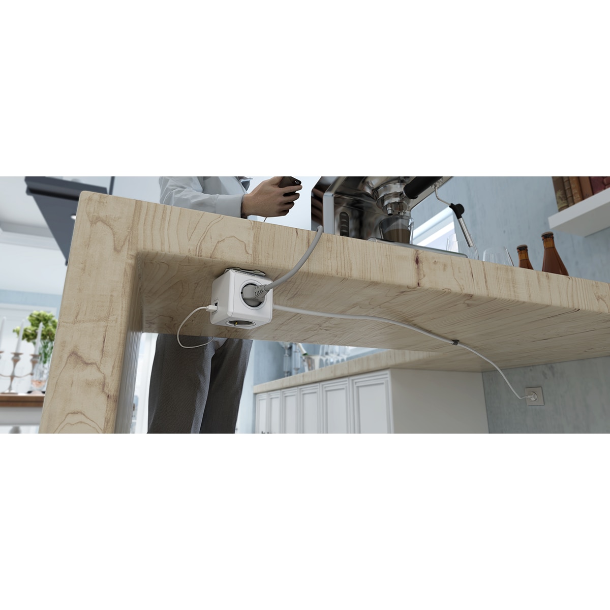 Regleta eléctrica 4 tomas schuko + 2 tomas USB con soporte y cable 1,5 m Gris-8