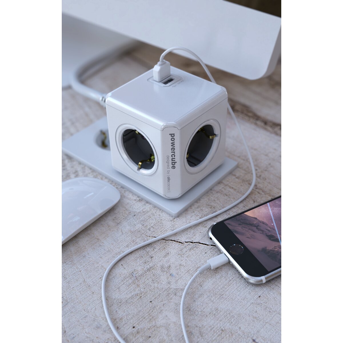 Regleta eléctrica 4 tomas schuko + 2 tomas USB con soporte y cable 1,5 m Gris-9