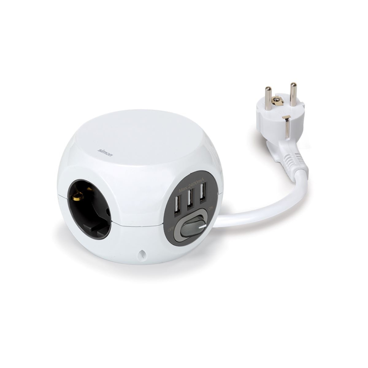 Base Múltiple Combiball Simon con 3 Tomas + 2 USB A + 2 USB C 1,4m Simon Blanco-1