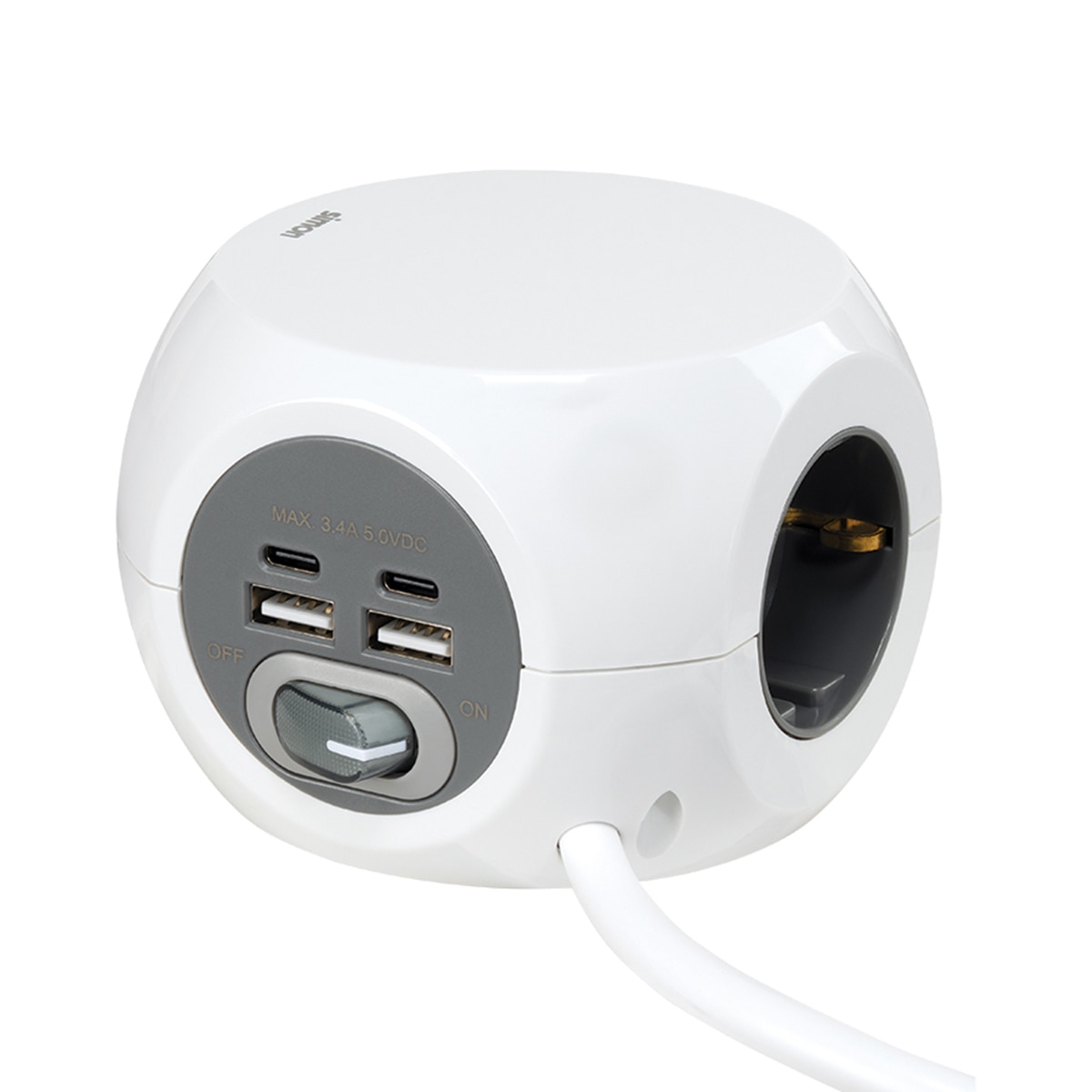Base Múltiple Combiball Simon con 3 Tomas + 2 USB A + 2 USB C 1,4m Simon Blanco-2