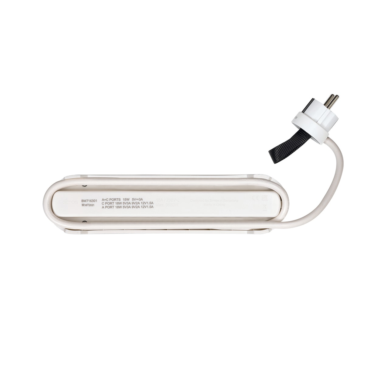 Base múltiple Plug 2 USB carga rápida 18W con interruptor y clavija extraplana Simon Blanco - Negro-4