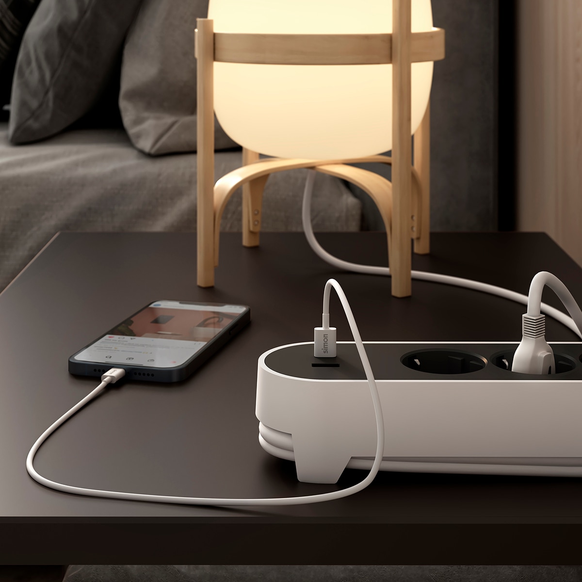 Base múltiple Plug 2 USB carga rápida 18W con interruptor y clavija extraplana Simon Blanco - Negro-9