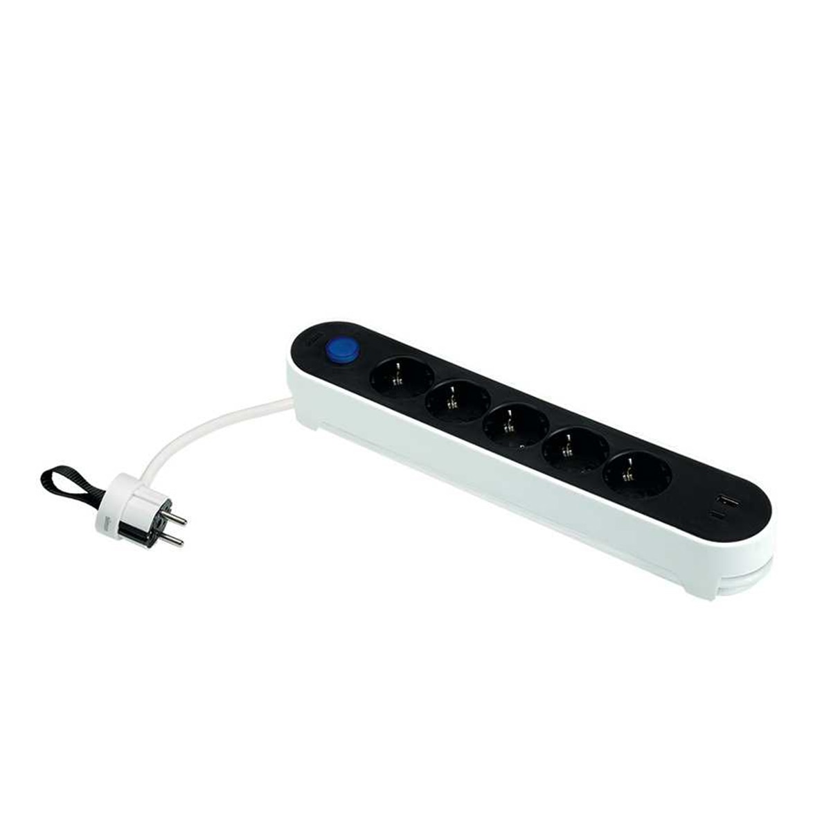 Base múltiple Plug 2 USB carga rápida 18W con interruptor y clavija extraplana Simon Blanco - Negro-1
