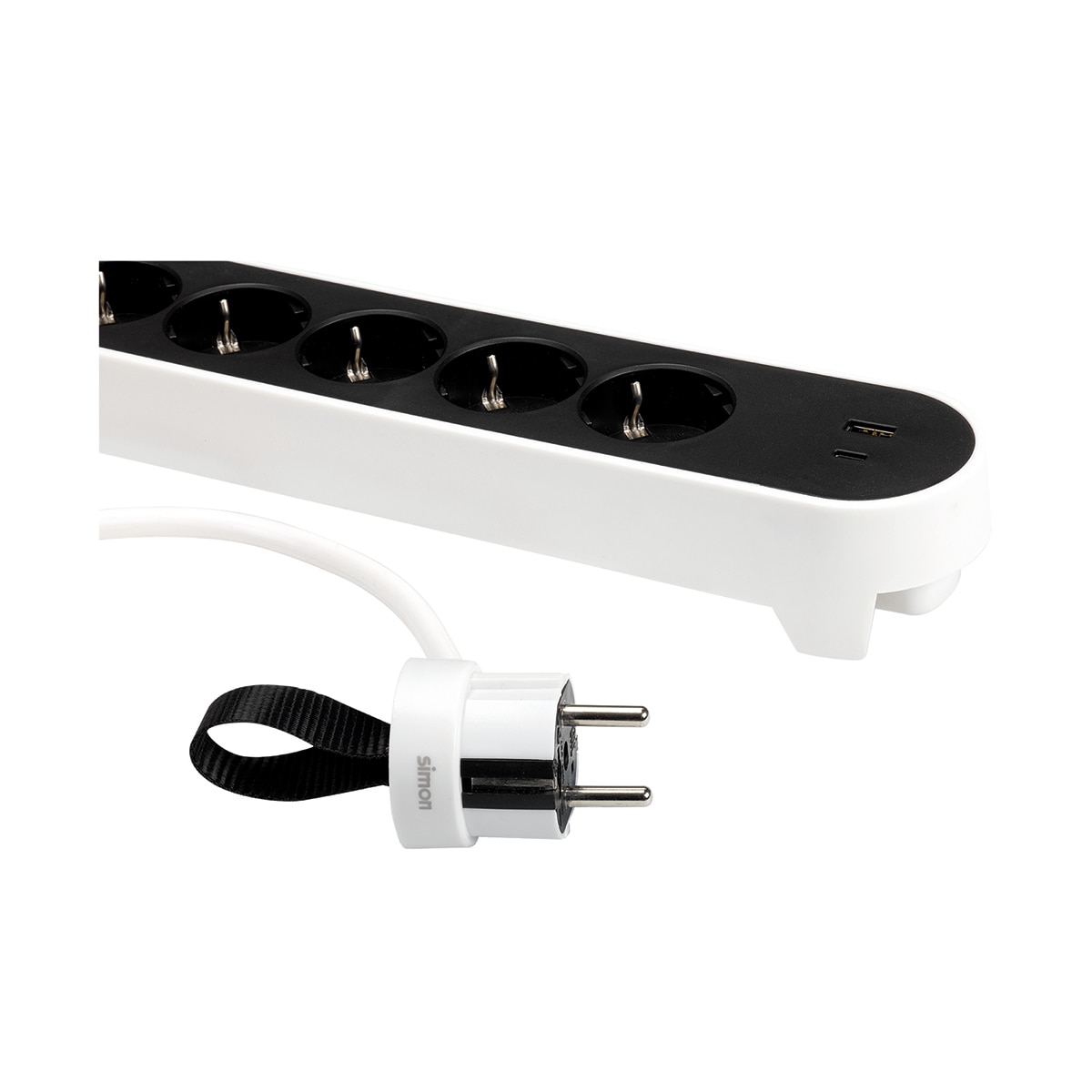 Base múltiple Plug 2 USB carga rápida 18W con interruptor y clavija extraplana Simon Blanco - Negro-2