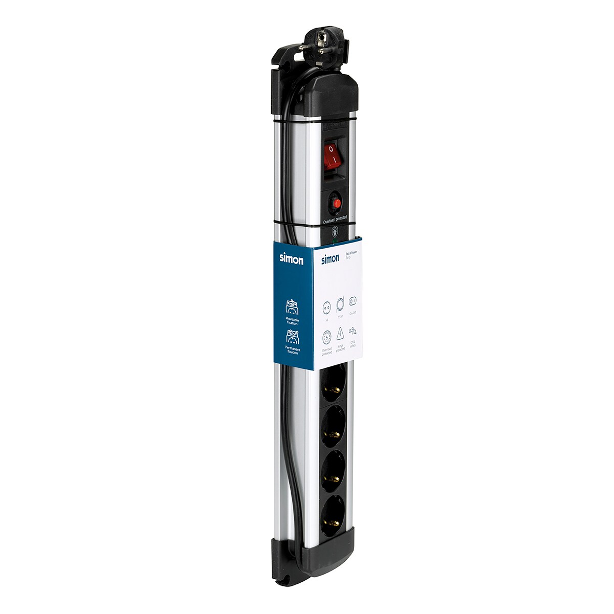 Base Múltipla Extrapower de Alumínio 1,5 m Cabo com Proteção de Sobrecarga Aço/Preto-2