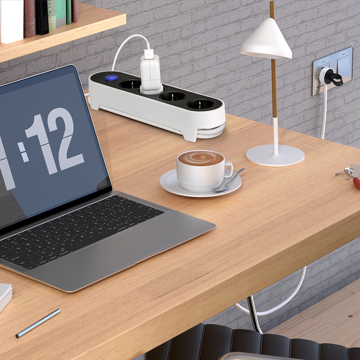 Base múltiple Plug con interruptor y clavija extraplana Simon Blanco - Negro-3