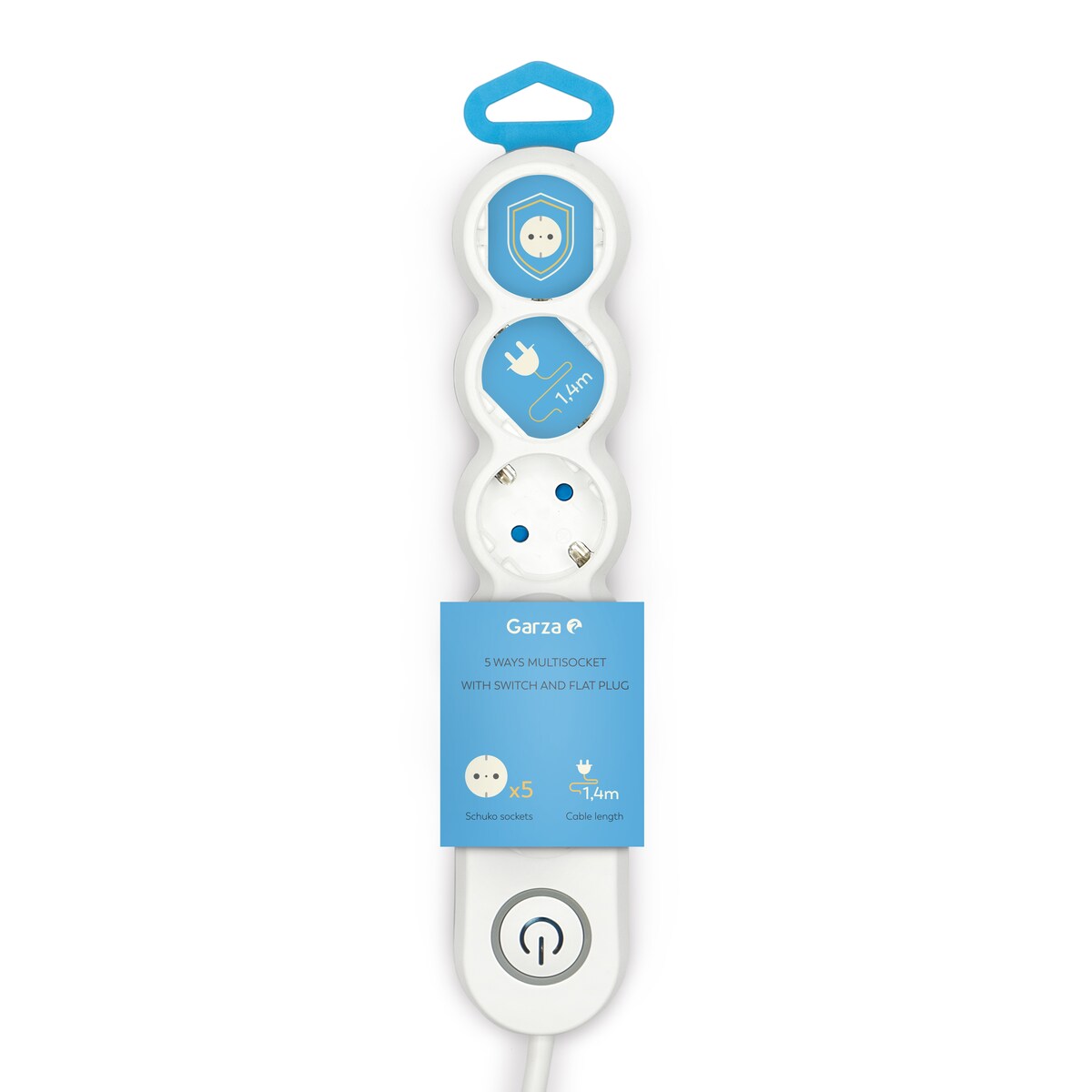 Bloco de 5 Tomadas Schuko com Tomadas + Interruptor - 1,4 m Branco / Cinzento-7