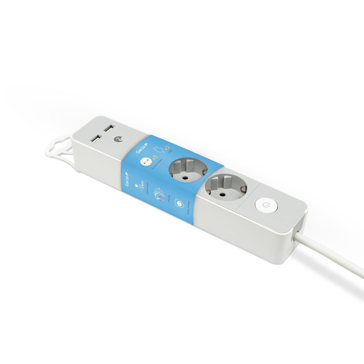 Regleta 5 Tomas Schuko con Enchufe Plano Design 1,4 m + 2 USB + Interruptor Gris-9