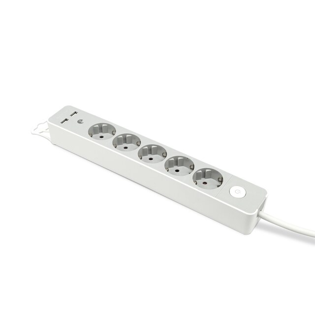 Imagen 0 de Regleta 5 Tomas Schuko con Enchufe Plano Design 1,4 m + 2 USB + Interruptor