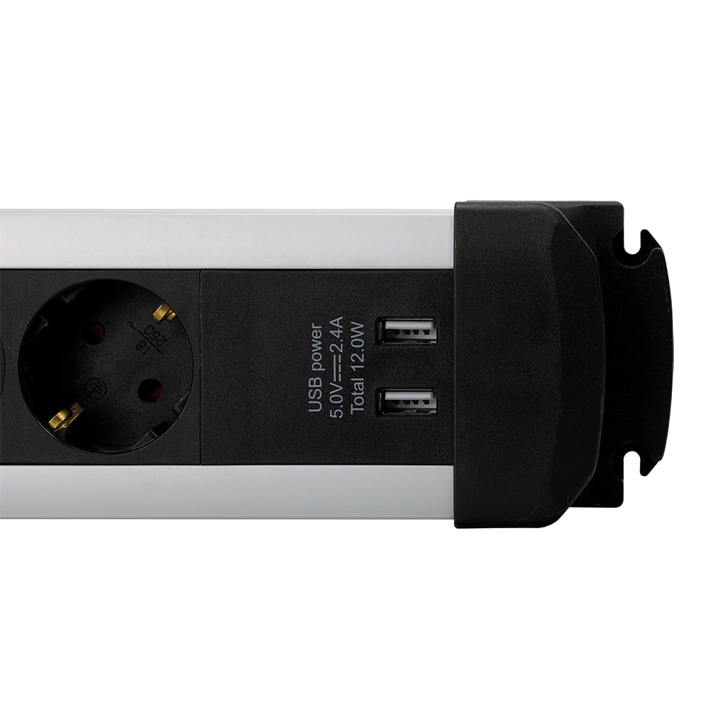 Base Múltipla Extrapower de Alumínio 2 USB A 2 m de Cabo com Proteção de Sobrecarga Aço/Preto-3