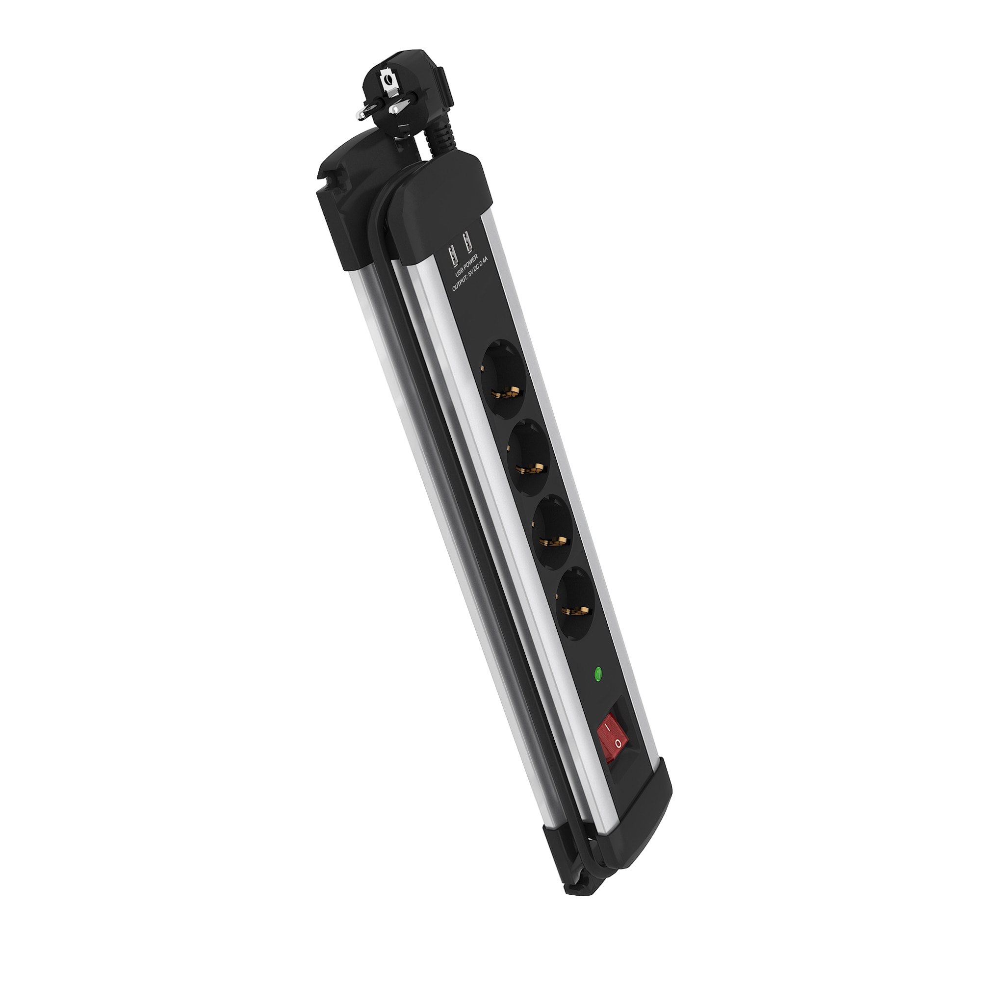 Base Múltipla Extrapower de Alumínio 2 USB A 2 m de Cabo com Proteção de Sobrecarga Aço/Preto-4