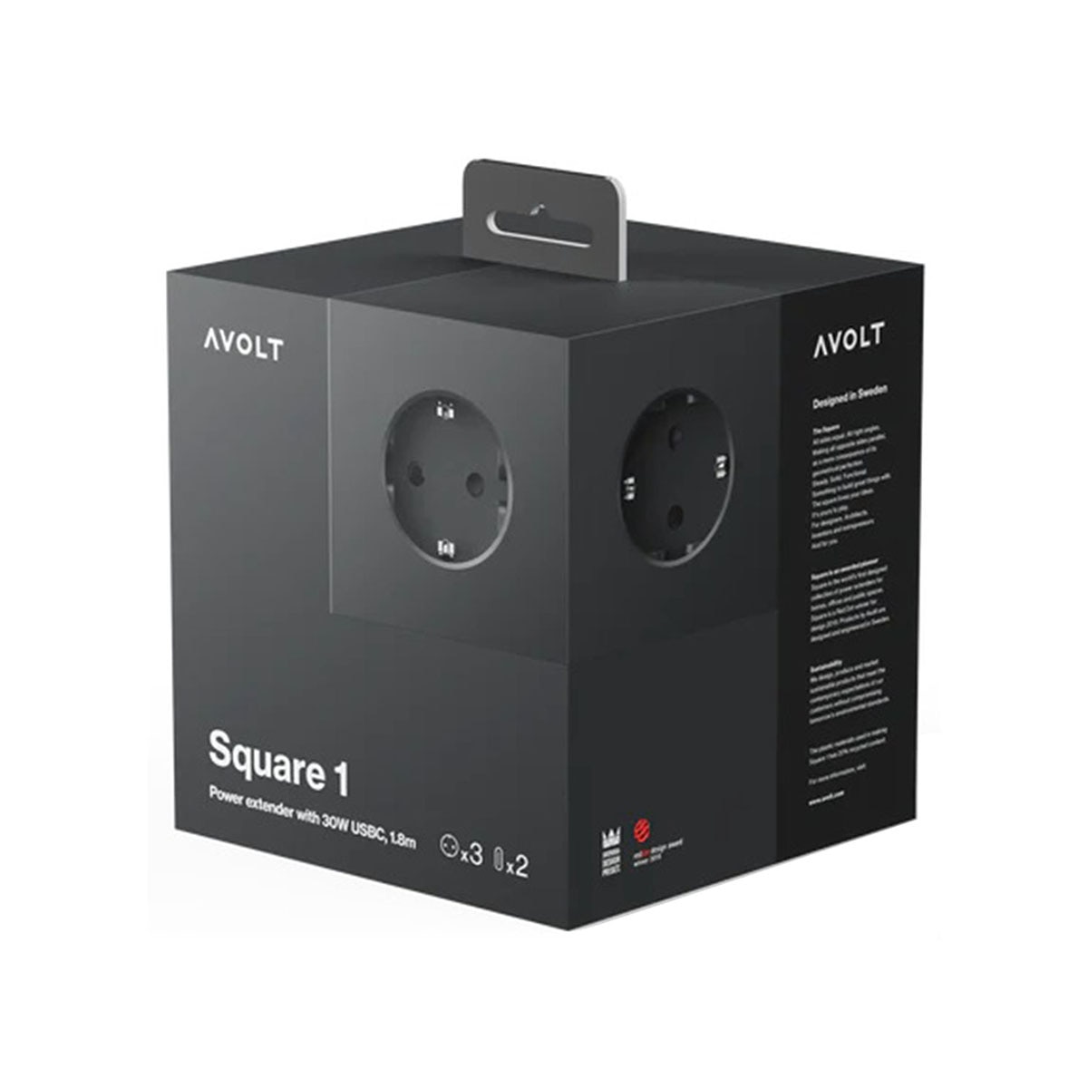 Regleta eléctrica cuadrada SQ1 con cable 1,8 m 30W Dual 3 Tomas Schuko + 2 USB-C Stockholm Black-6