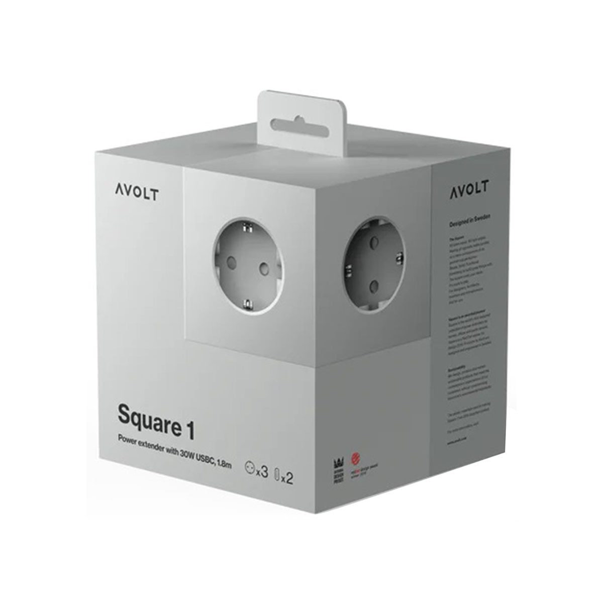 Regleta eléctrica cuadrada SQ1 con cable 1,8 m 30W Dual 3 Tomas Schuko + 2 USB-C Gotland Gray-7