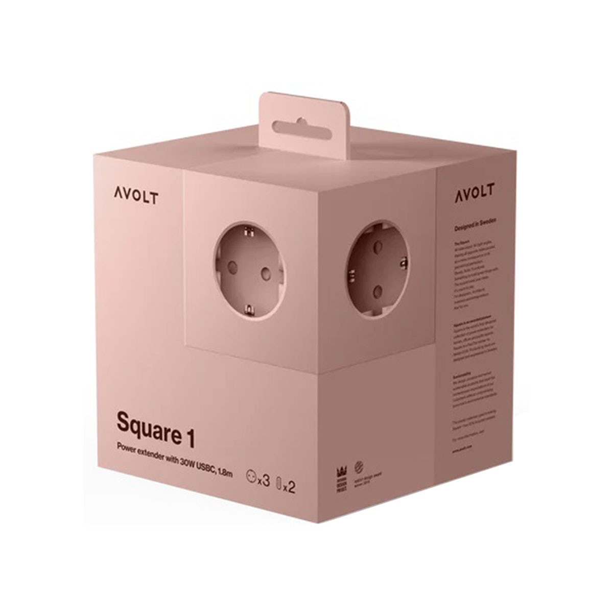 Regleta eléctrica cuadrada SQ1 con cable 1,8 m 30W Dual 3 Tomas Schuko + 2 USB-C Old Pink-6
