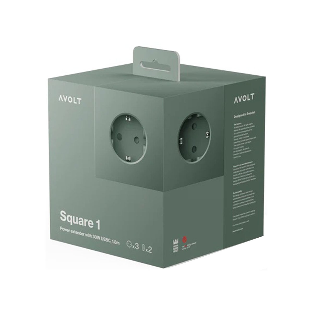 Regleta eléctrica cuadrada SQ1 con cable 1,8 m 30W Dual 3 Tomas Schuko + 2 USB-C Oak Green-6