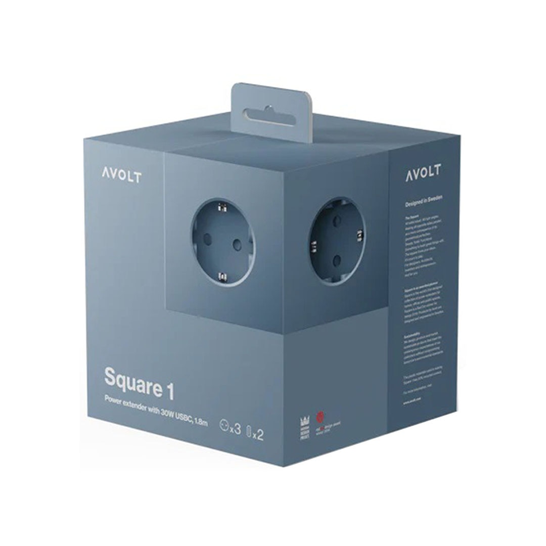 Regleta eléctrica cuadrada SQ1 con cable 1,8 m 30W Dual 3 Tomas Schuko + 2 USB-C Shark Blue-7