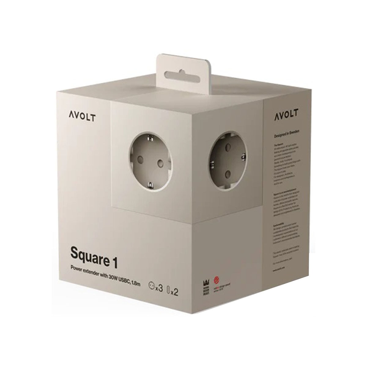 Extensão elétrica quadrada SQ1 com cabo de 1,8 m, 30 W, dupla, 3 tomadas Schuko + 2 USB-C Nomad Sand-7