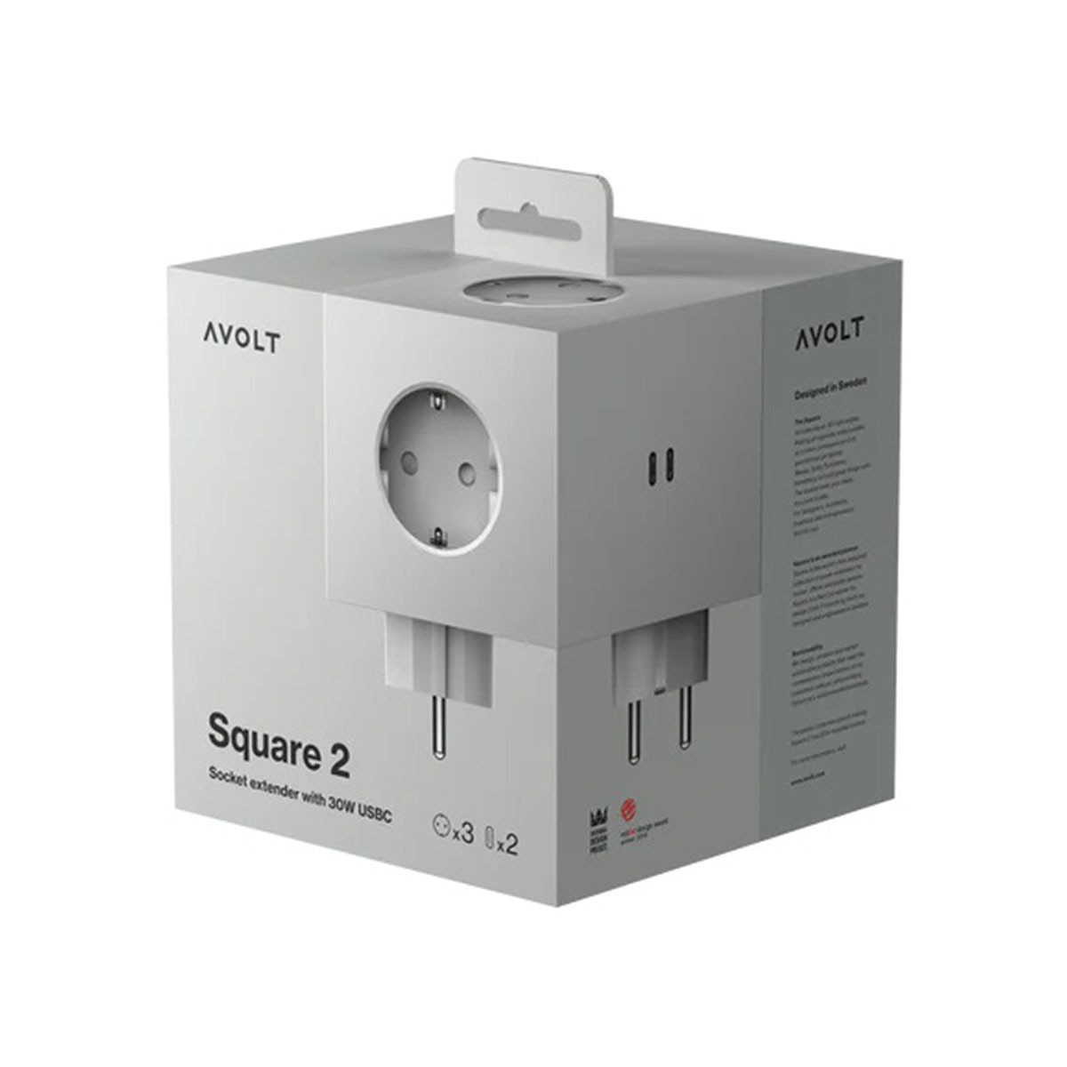 Regleta eléctrica cuadrada SQ1 a pared 30W Dual 3 Tomas Schuko + 2 USB-C Gotland Gray-7