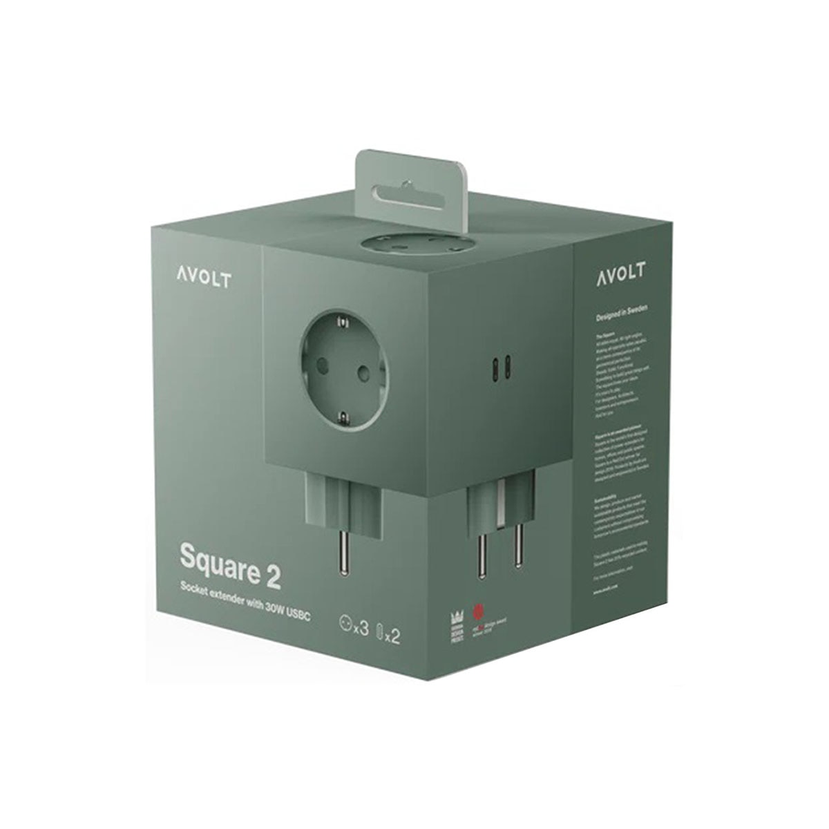 Extensão quadrada SQ1 de parede, 30 W, dupla, com 3 tomadas Schuko + 2 USB-C Oak Green-7