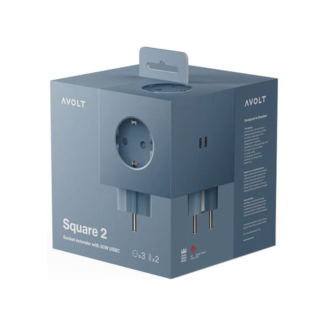 Regleta eléctrica cuadrada SQ1 a pared 30W Dual 3 Tomas Schuko + 2 USB-C Shark Blue-7