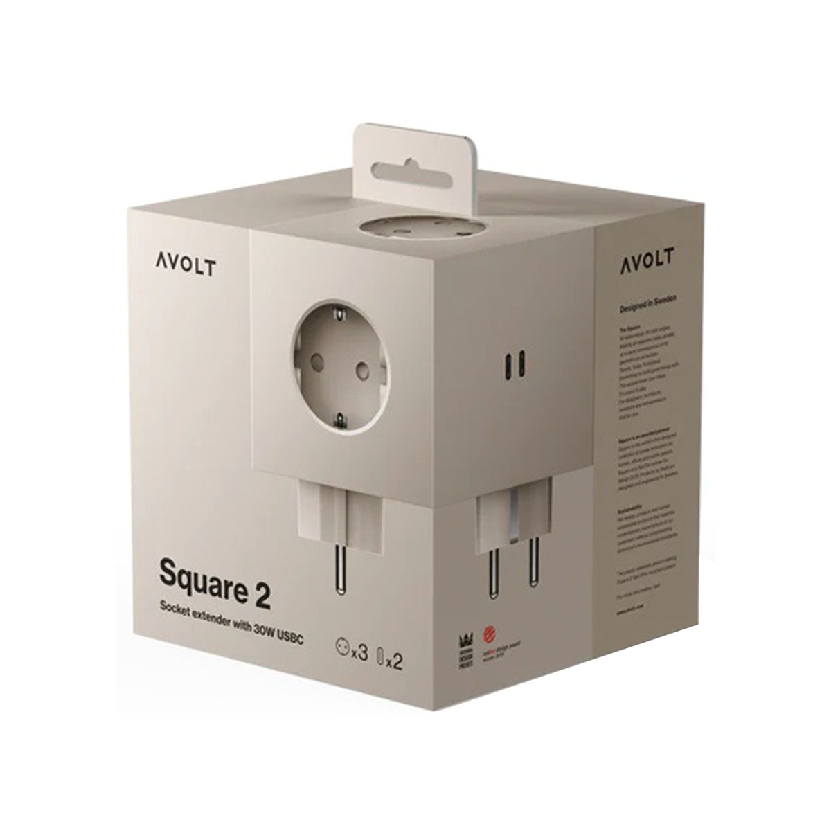 Regleta eléctrica cuadrada SQ1 a pared 30W Dual 3 Tomas Schuko + 2 USB-C Nomad Sand-6