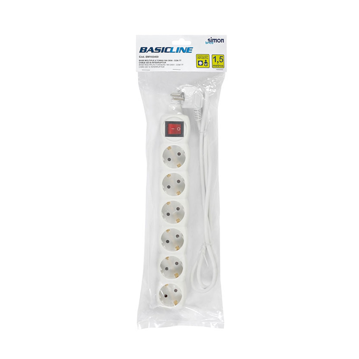 Base Múltiple 6 Tomas 16A 250V~ Blanca Con Interruptor Y 1,5 Metros De Cable H05Vv-F 3G1Mm² Simon Brico 2