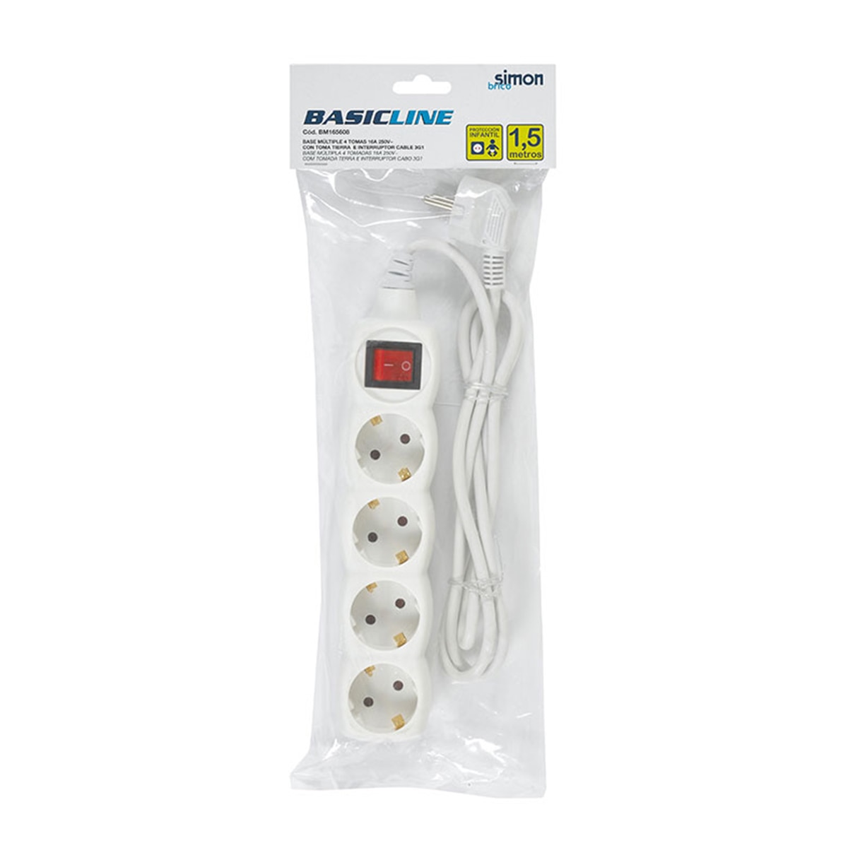 Base Múltiple 4 Tomas 16A 250V~ Blanca Con Interruptor Y 1,5 Metros De Cable H05Vv-F 3G1Mm² Simon Brico 2