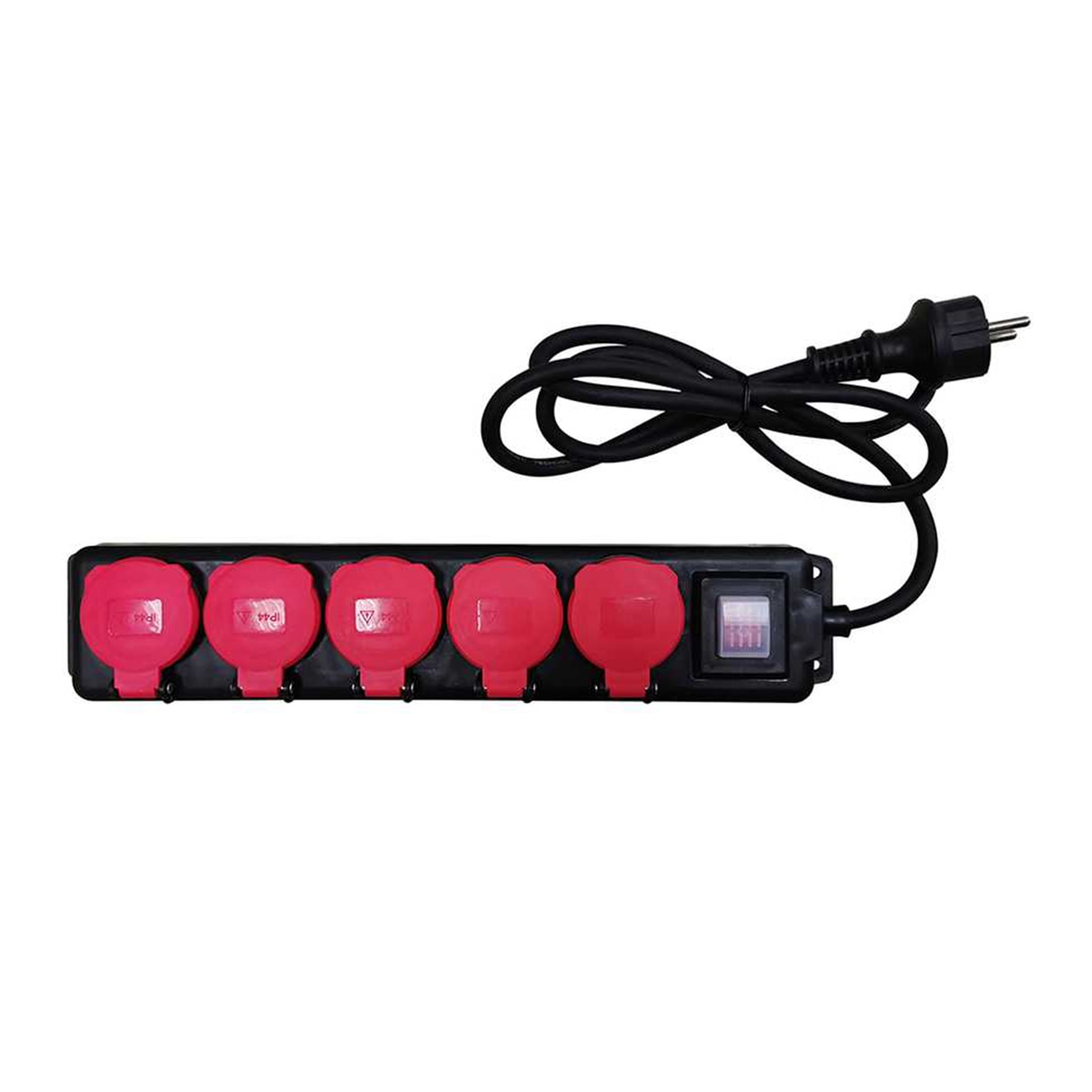Imagen 0 de Base Múltiple Antihumedad 5 Tomas Con Tapa 16A 250V~ Roja Ip54 Con 1,5 Metros De Cable H05Vv-F 3G1,5Mm² Simon Brico