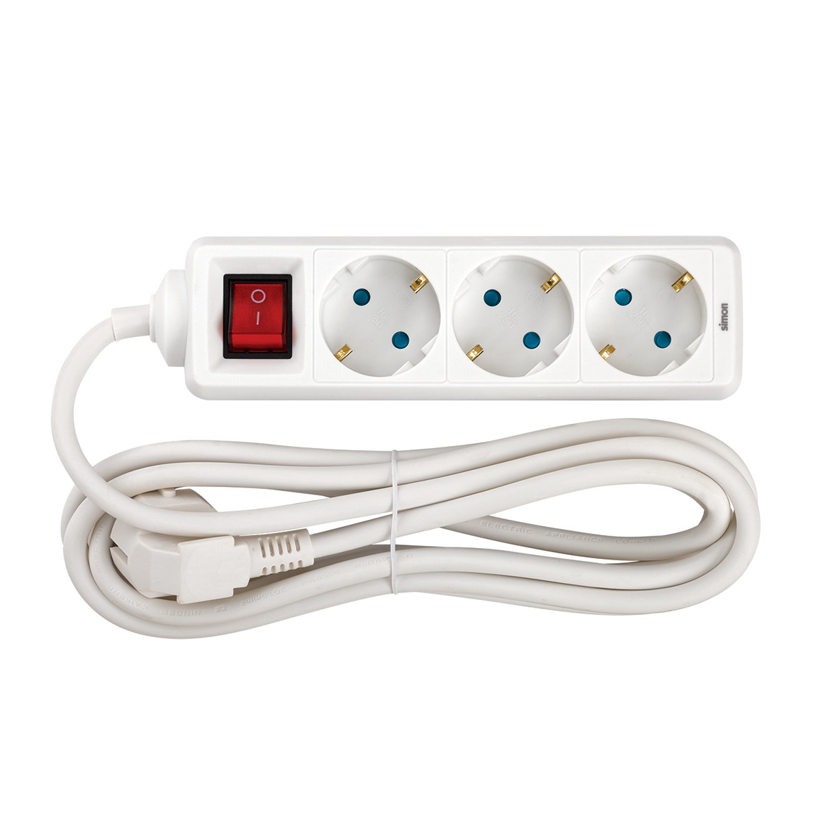 Imagen 0 de Base Múltiple Antihumedad 5 Tomas Con Tapa 16A 250V~ Roja Ip54 Con 1,5 Metros De Cable H05Vv-F 3G1,5Mm² Simon Brico