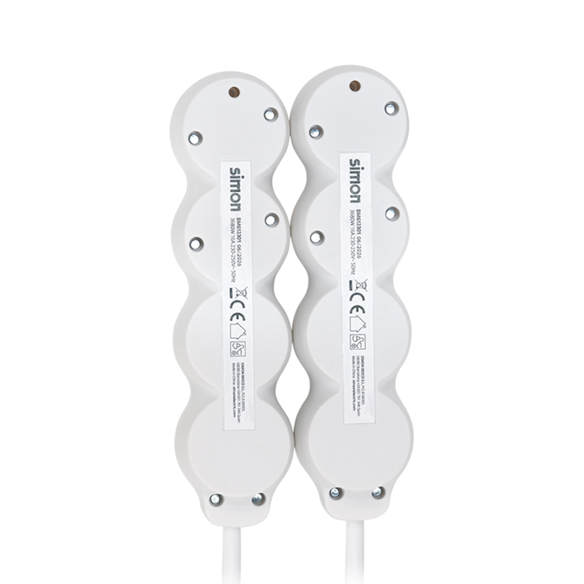 Pack 2 bases multiples 3 enchufes 1,5 metros longitud cable con interruptor Simon 3