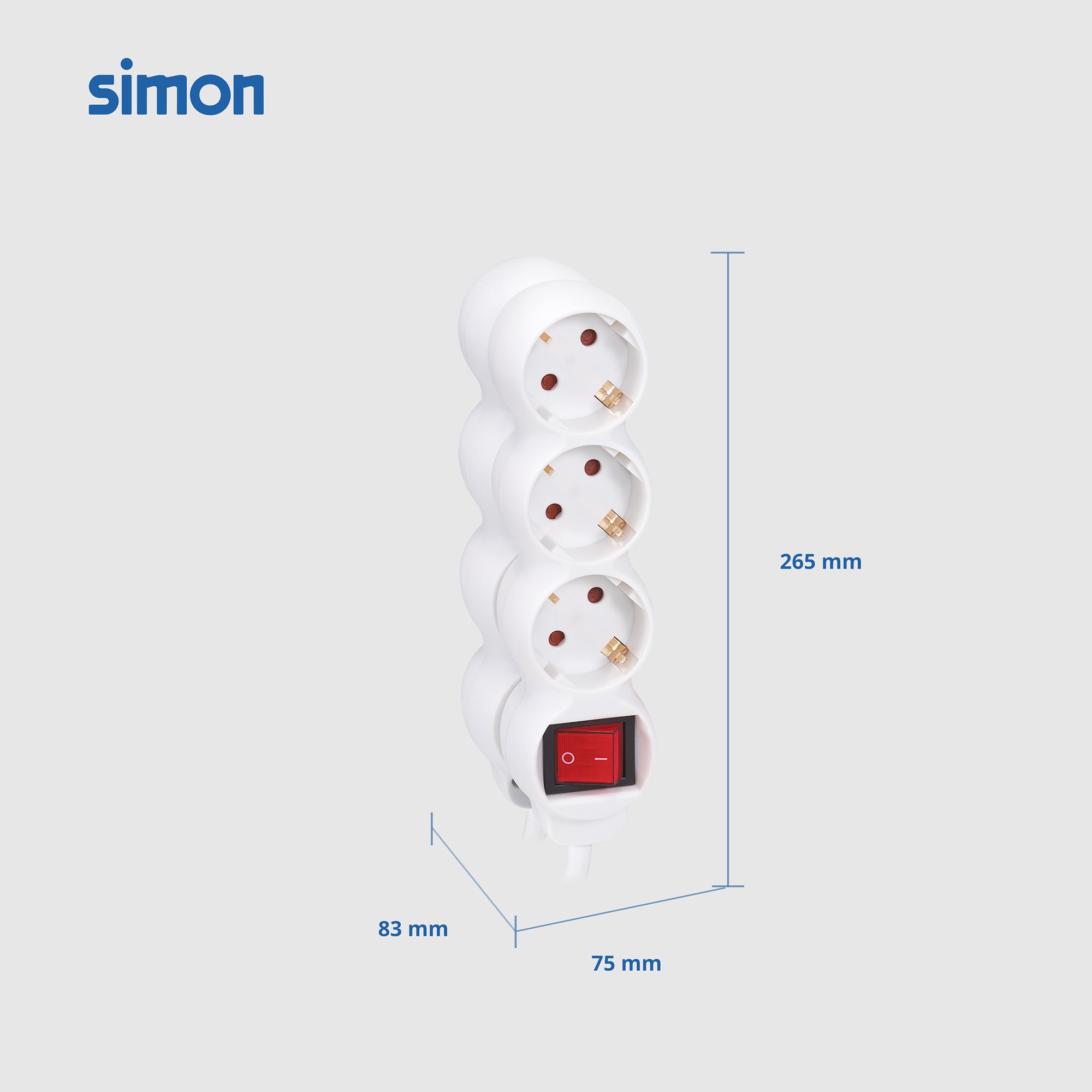 Pack 2 bases multiples 3 enchufes 1,5 metros longitud cable con interruptor Simon 5