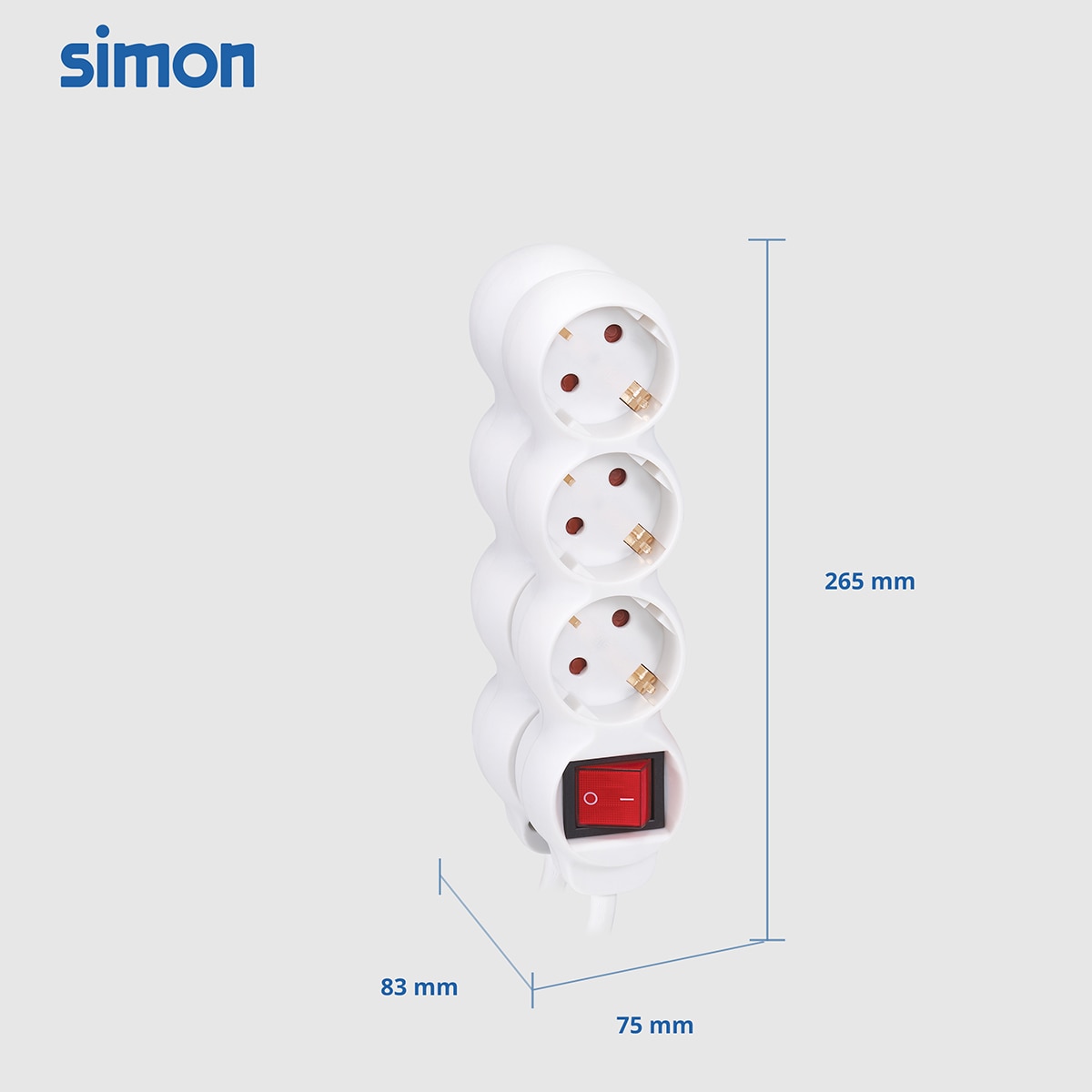 Pack 2 bases multiples 3 enchufes 1,5 metros longitud cable con interruptor Simon 10