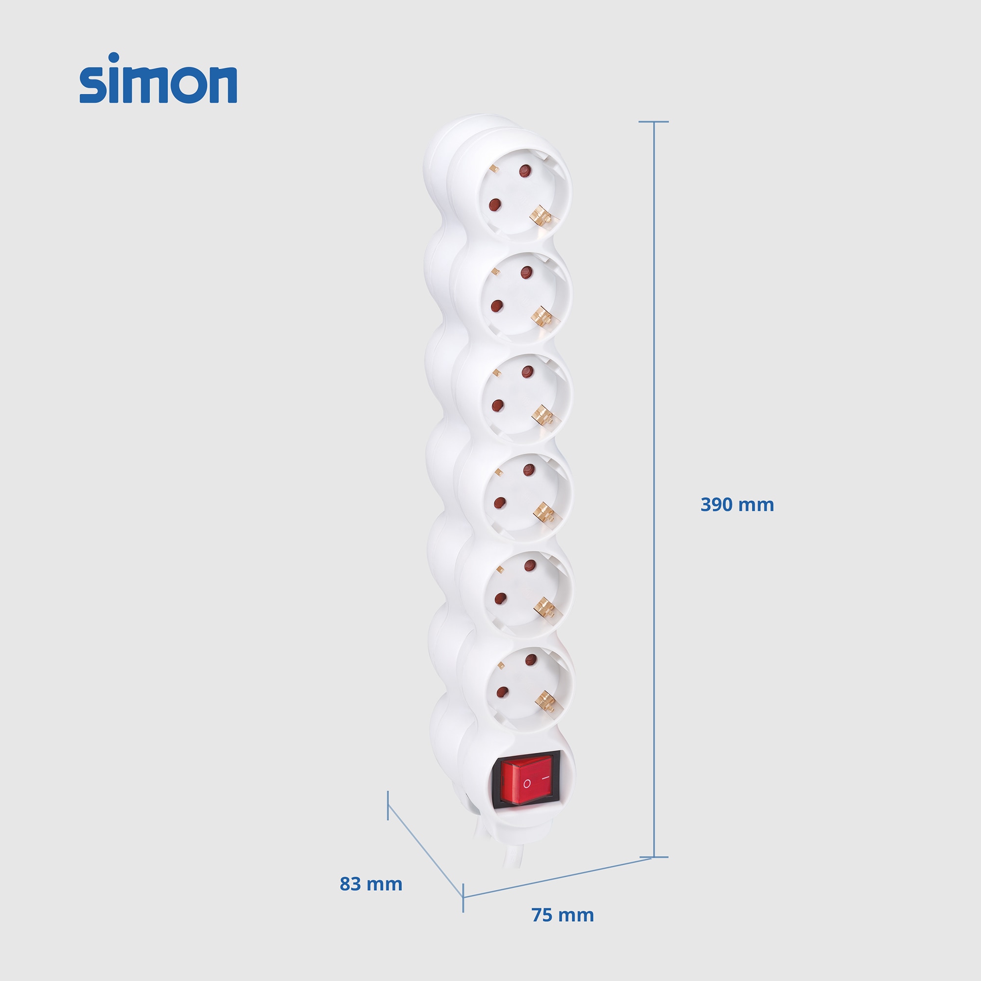 Pack 2 bases multiples 6 enchufes 1,5 metros longitud cable con interruptor Simon 5