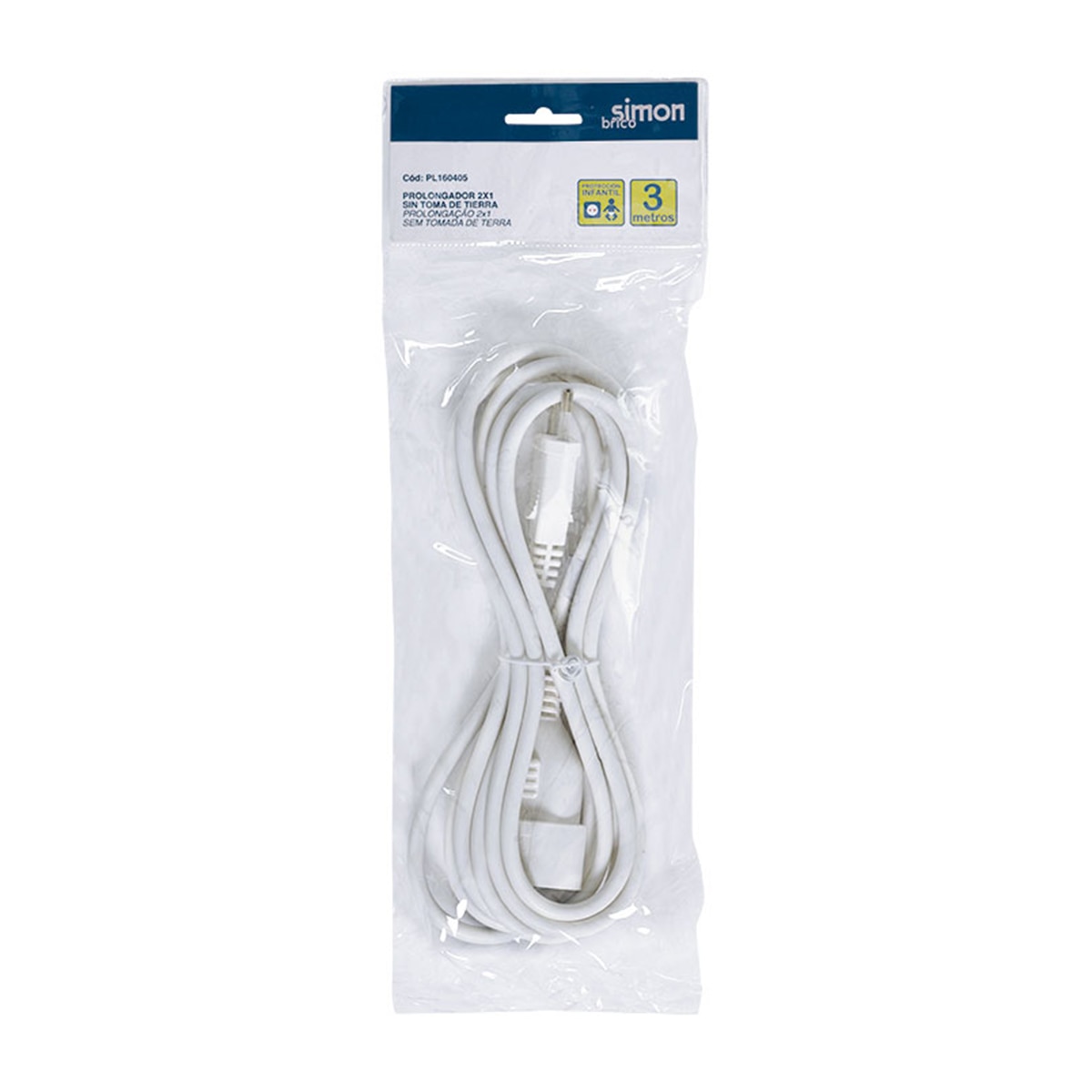 Prolongador 3M H05Vv-F 2X1Mm² 10A 250V~ Sin Toma Tierra Blanco Simon 2