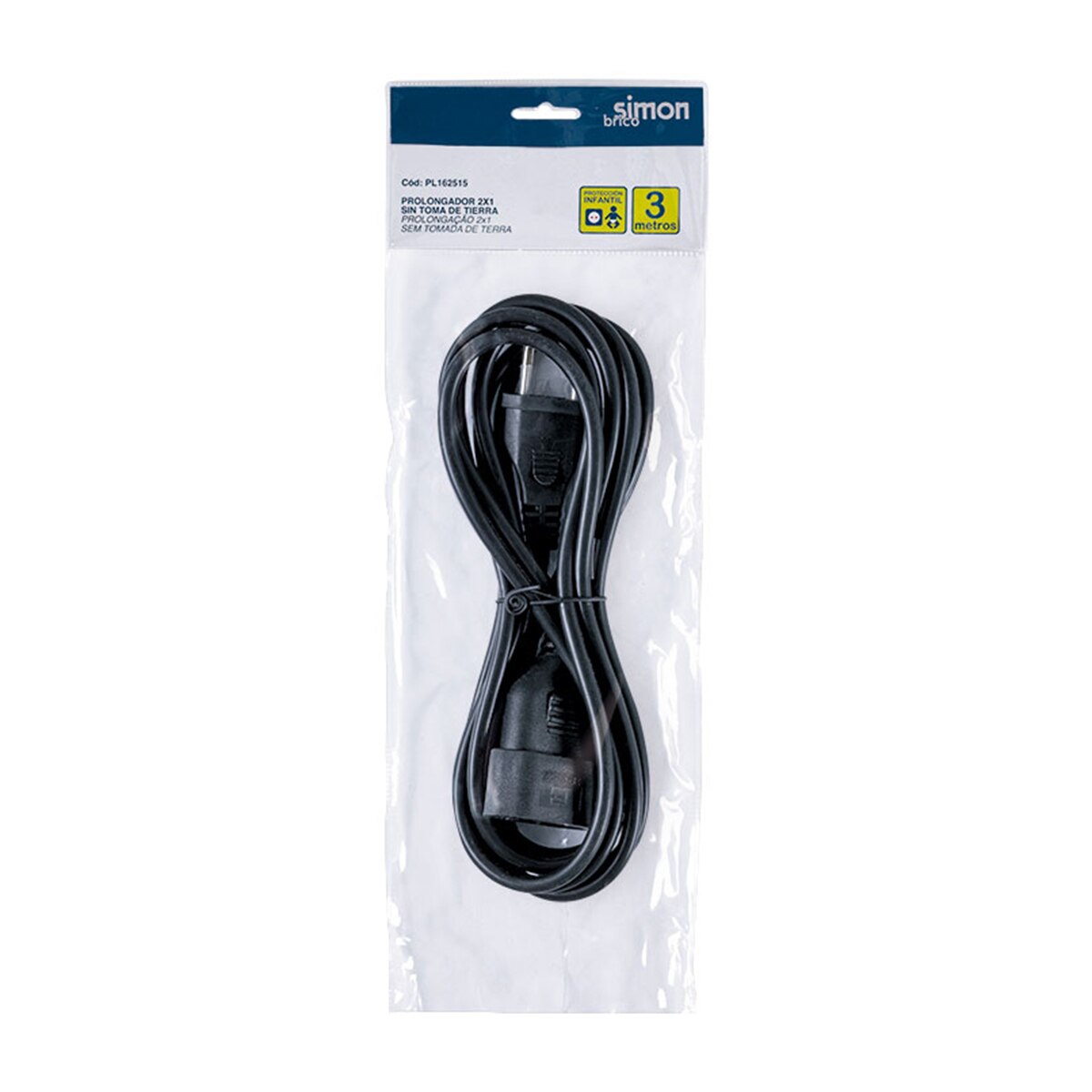 Prolongador 3M H05Vv-F 2X1Mm² 10A 250V~ Sin Toma Tierra Negro Simon 2