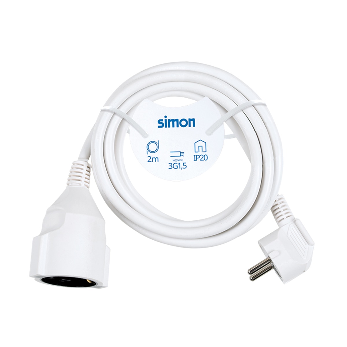 Prolongador 2M H05Vv-F 3G1.5Mm² 16A 250V~ Blanco Simon 3