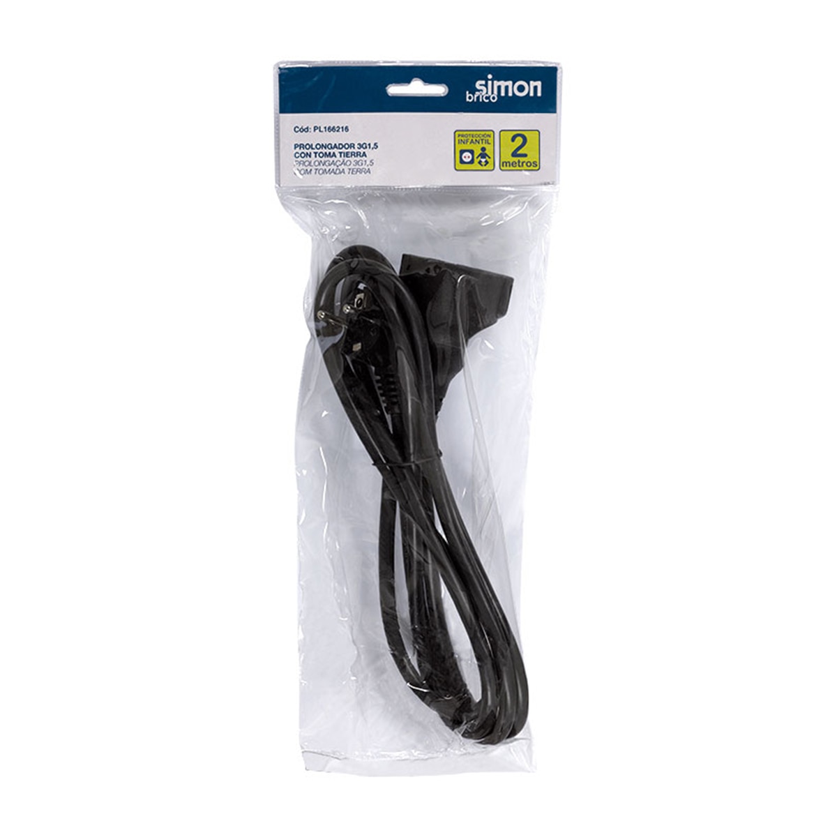 Prolongador 2M H05Vv-F 3G1.5Mm² 16A 250V~ Negro Simon 2