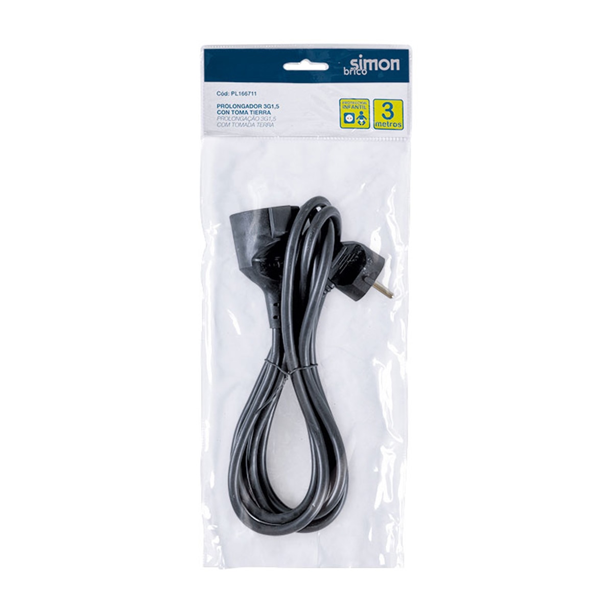 Prolongador 3M H05Vv-F 3G1.5Mm² 16A 250V~ Negro Simon 2