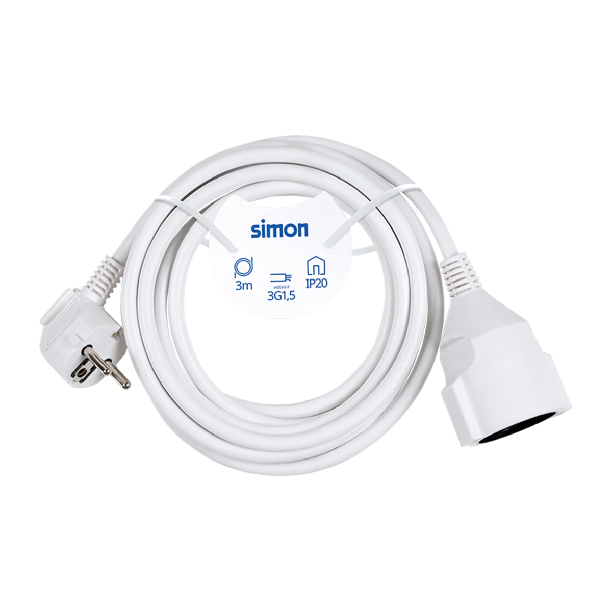 Prolongador 3M H05Vv-F 3G1.5Mm² 16A 250V~ Blanco Simon 3