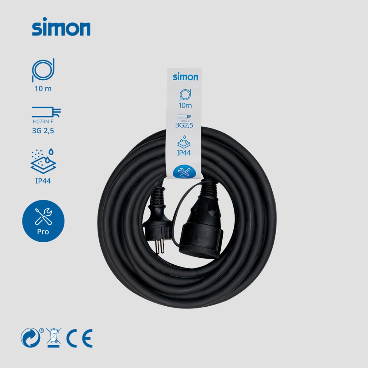 Extensão Profissional 10 M Ip44 H07Rn-F 3G2.5 Mm² 1 Tomada com Tampa 16 A 250 V~ - Preto 3