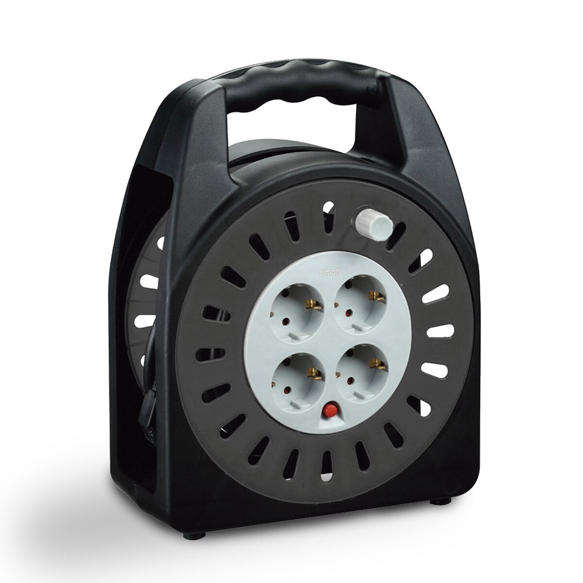 Enrola-Cabos Extensível Doméstico com 4 Tomadas 10 m Branco - Preto-1