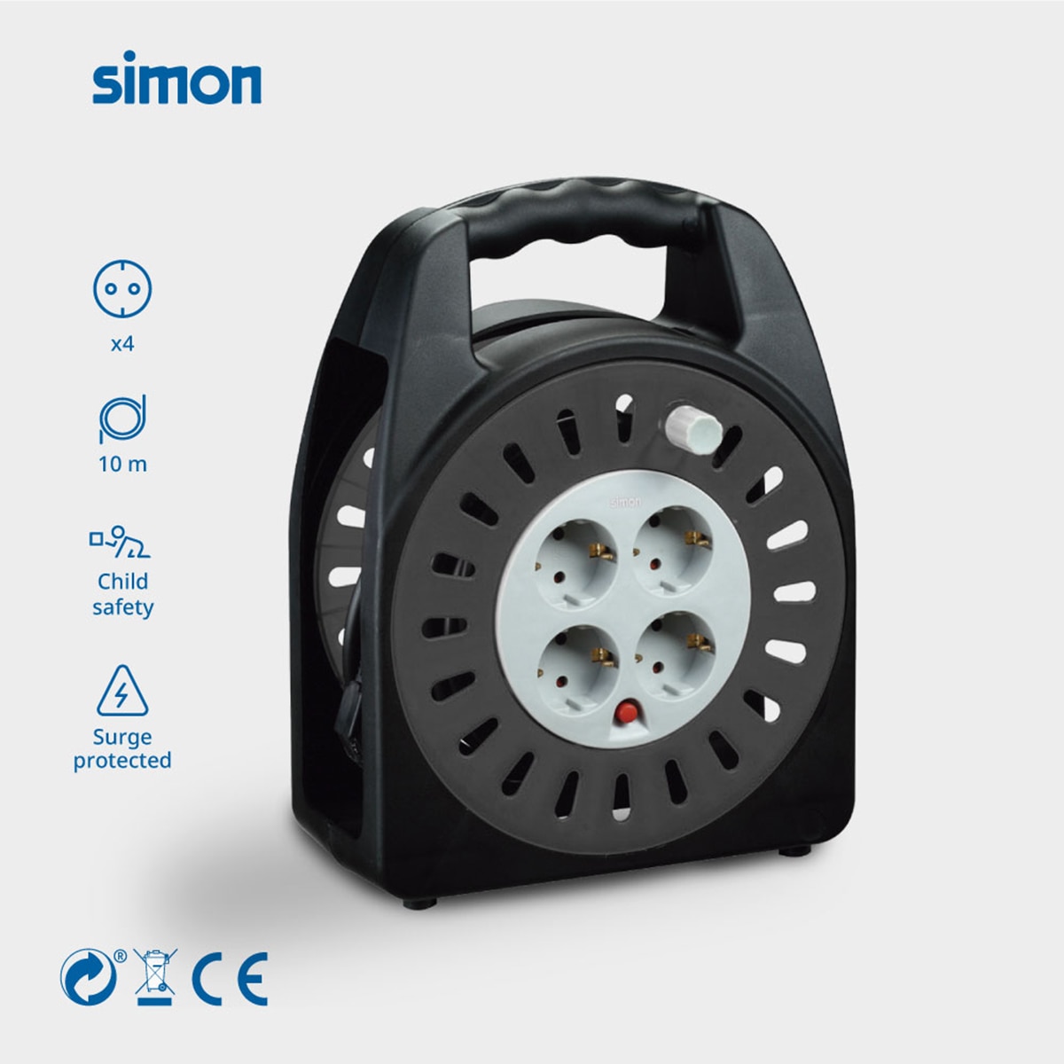 Enrola-Cabos Extensível Doméstico com 4 Tomadas 10 m Branco - Preto-2