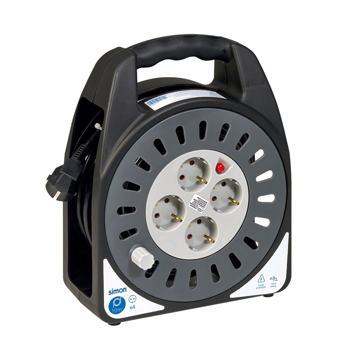 Enrola-Cabos Extensível Doméstico com 4 Tomadas 10 m Branco - Preto-5